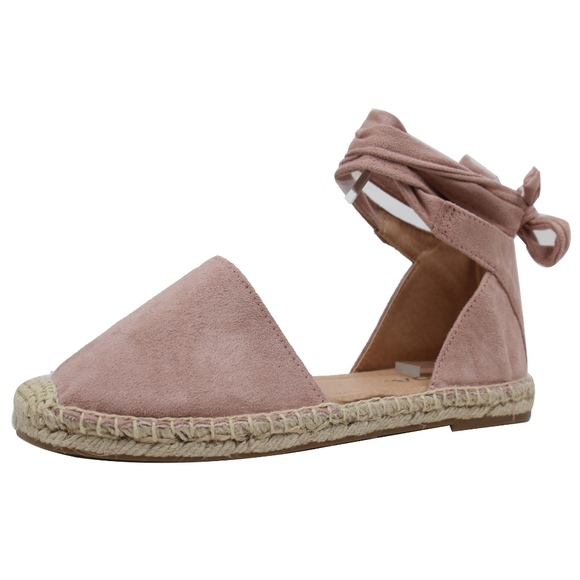 Pink Faux Suede Crochet Espadrille Ankle Wrap Tie - Picture 2 of 6